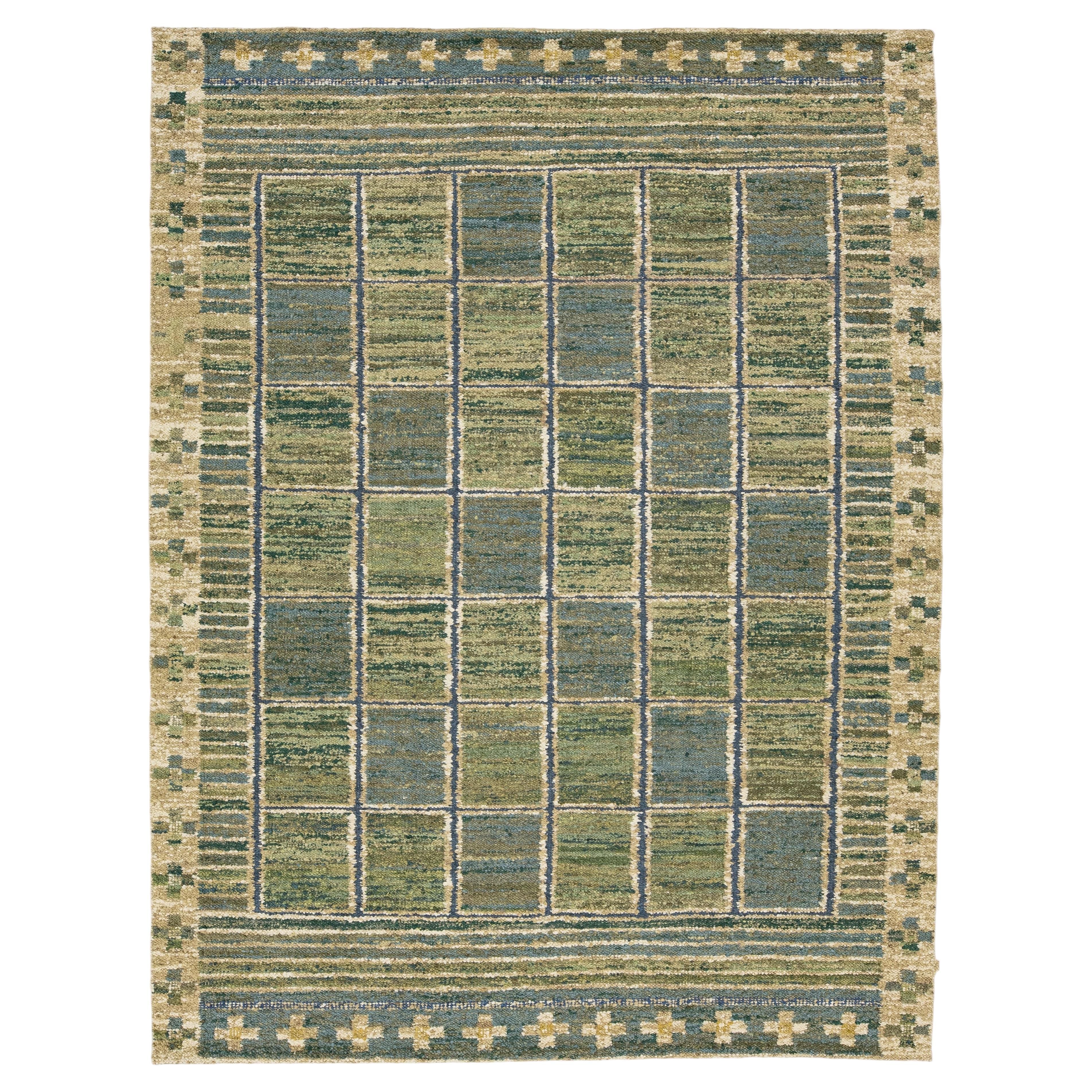 Earthy Rug Patterns Handmade Flatweave Rug Earthy Sage and Sky Blue Swedish Style Geometric ...