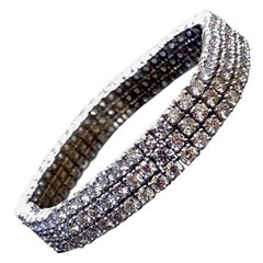 Handmade Flexible 19 Carat 14K White Gold Three Row Diamond Tennis Bracelet