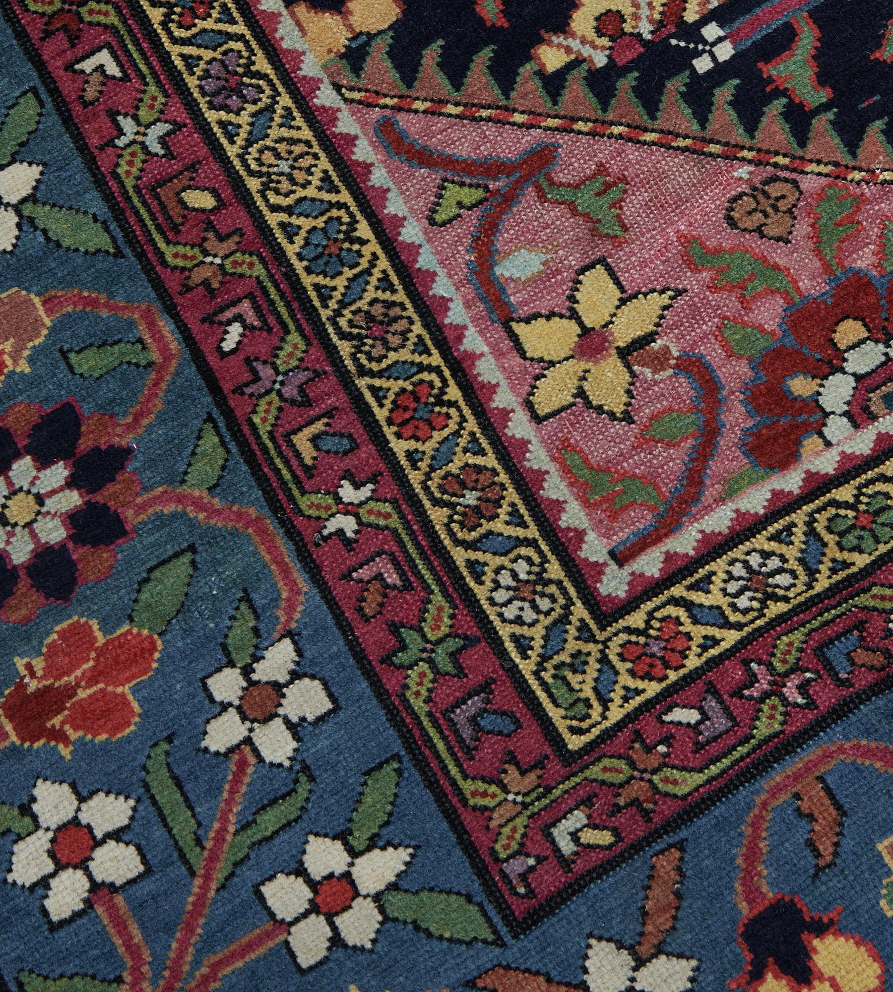 Hand-Knotted Handmade Floral Antique Caucasian Karabagh Rug For Sale