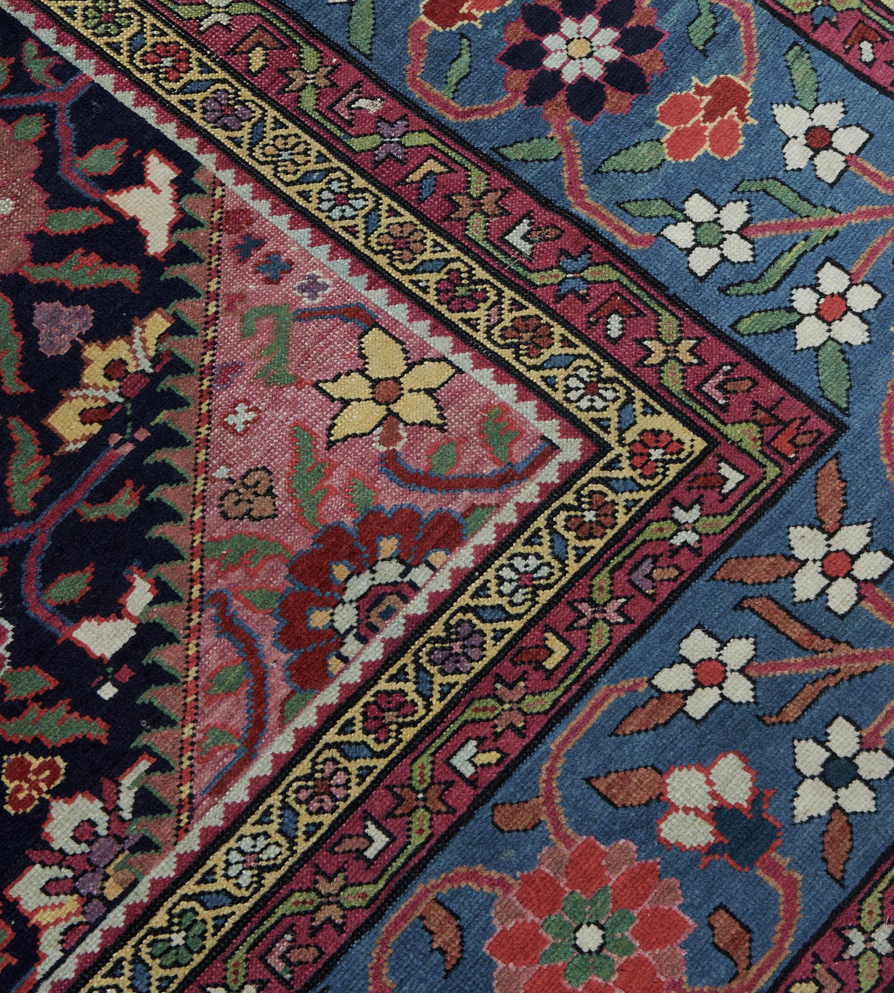 19th Century Handmade Floral Antique Caucasian Karabagh Rug For Sale