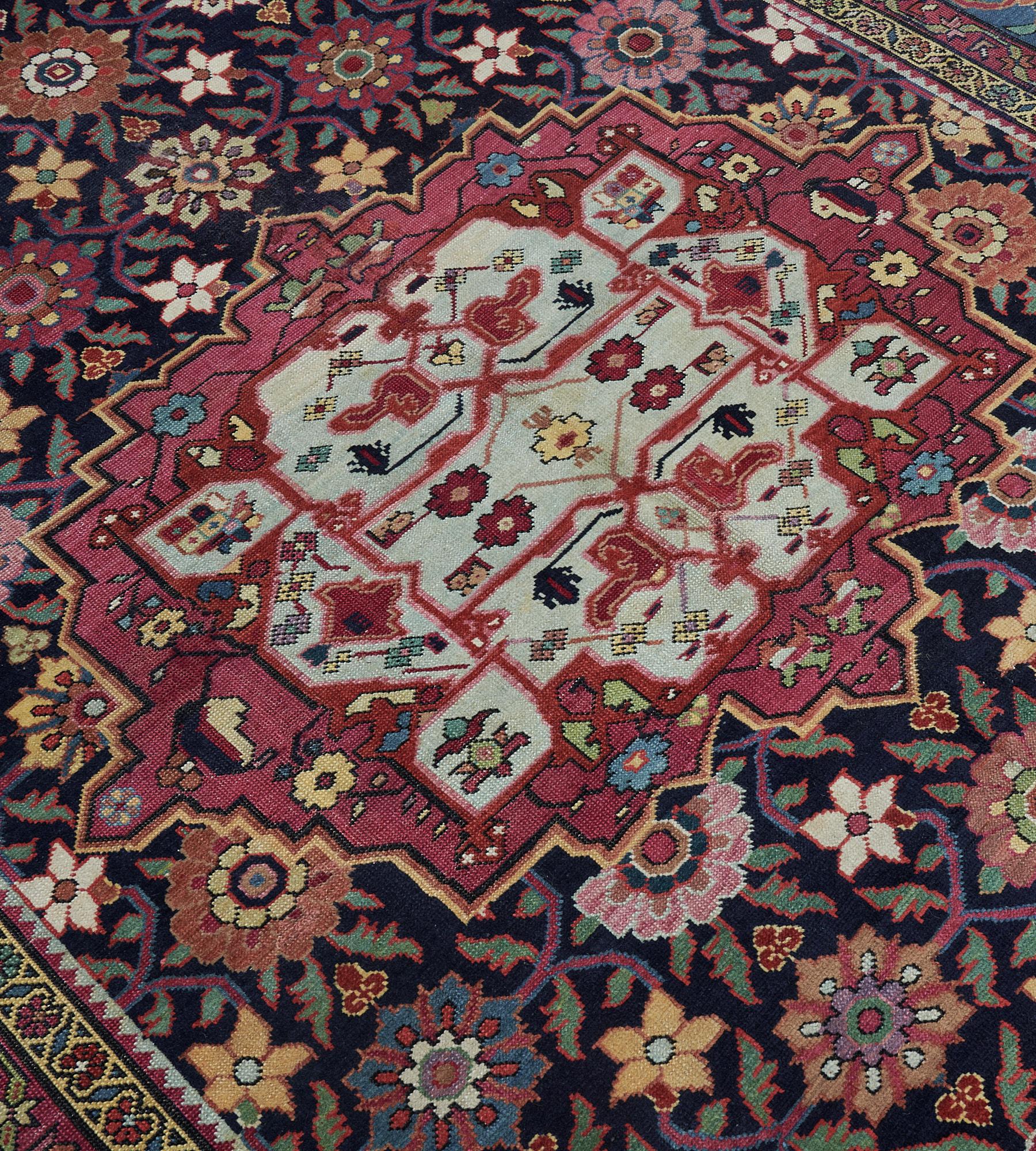 Wool Handmade Floral Antique Caucasian Karabagh Rug For Sale