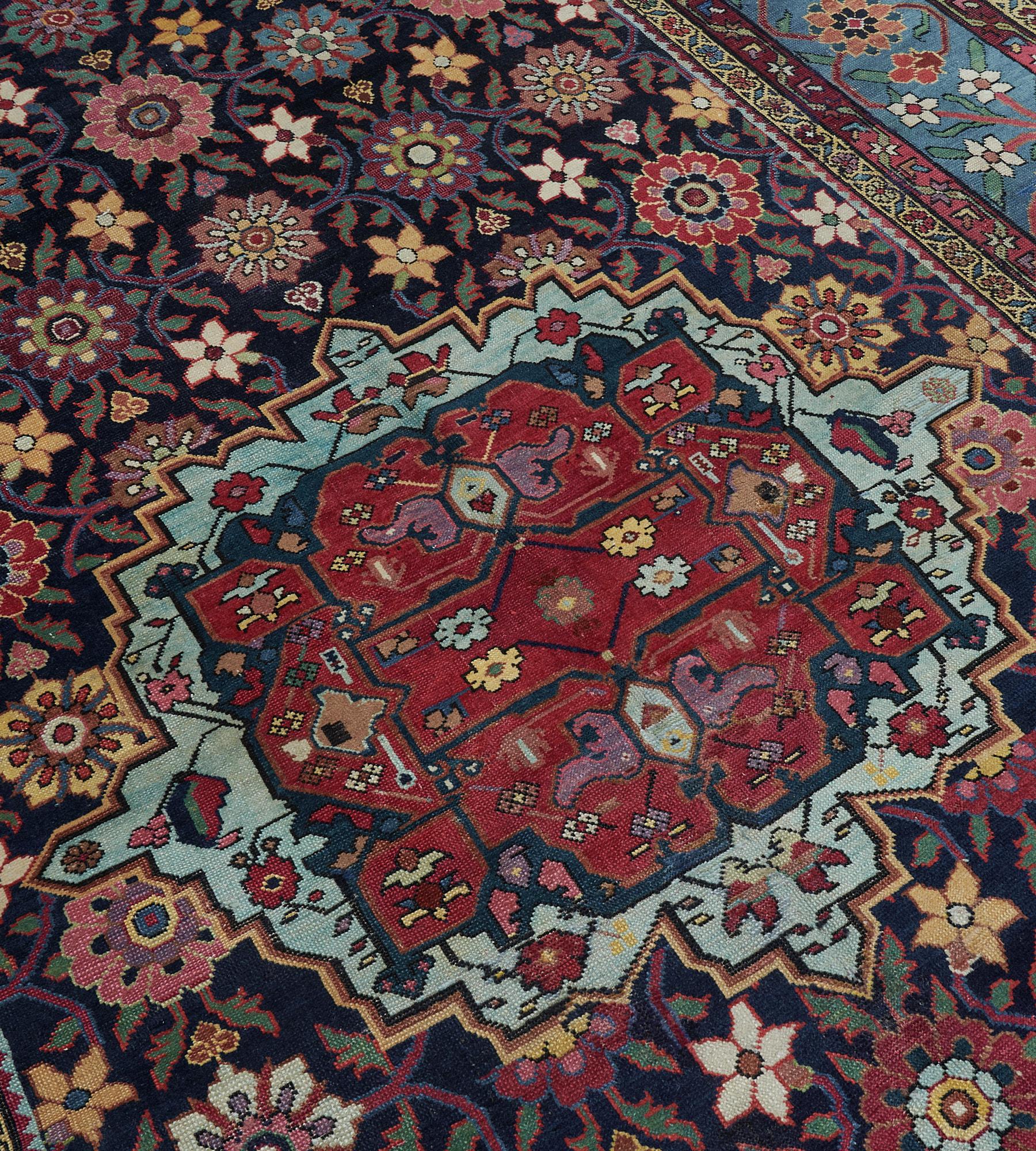 Handmade Floral Antique Caucasian Karabagh Rug For Sale 1