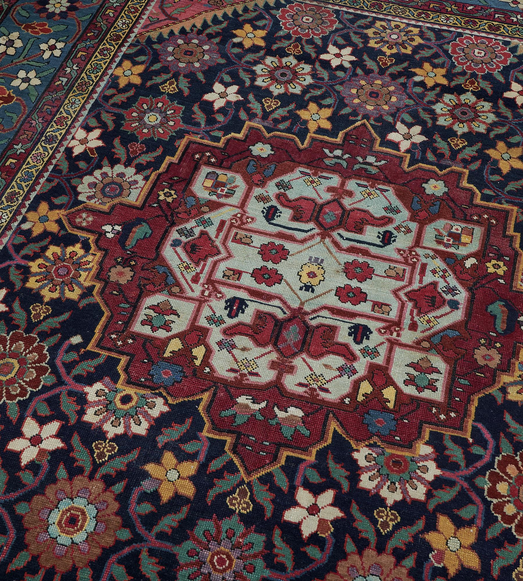 Handmade Floral Antique Caucasian Karabagh Rug For Sale 2