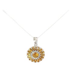 Handmade Floral Citrine Gemstone Sunflower Round Silver Pendant for Wife Gift