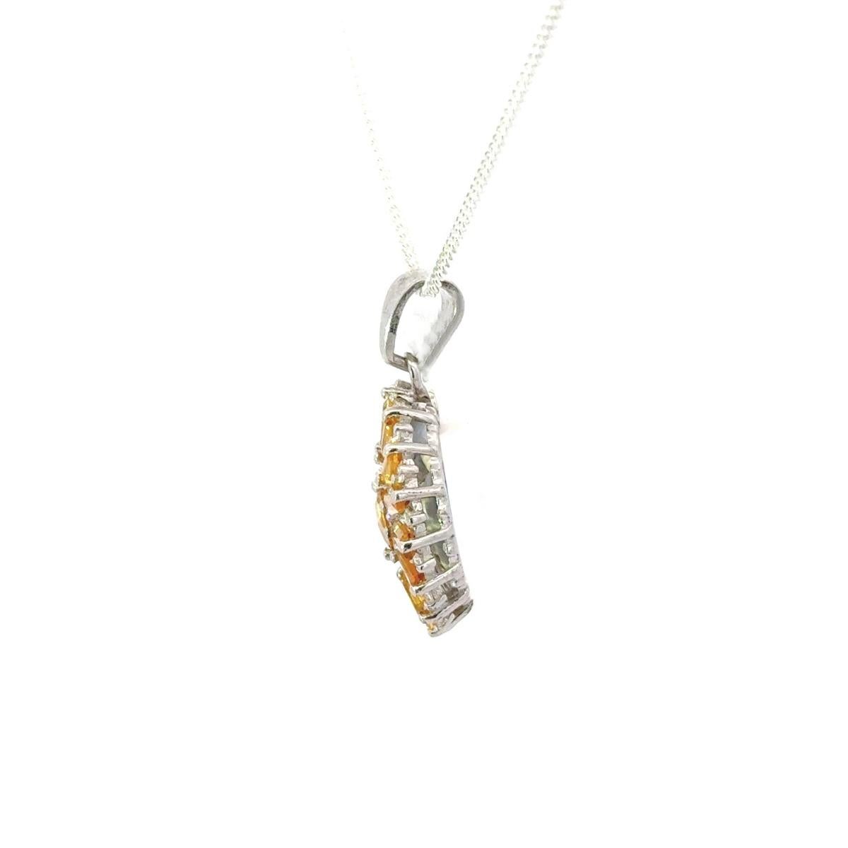 Art Deco Handmade Floral Citrine Gemstone Sunflower Round Silver Pendant for Mother For Sale