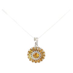 Handmade Floral Citrine Gemstone Sunflower Round Silver Pendant for Women