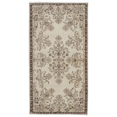 Handmade Floral Garden Design Faded Accent Rug, Vintage Neutral Carpet