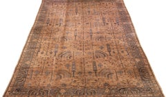 Handmade Floral Antique Turkish Oushak Oversize Wool Rug with Allover Tan Field