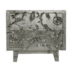 Handmade Floral Nightstand, Drawer Chest Metal Clad