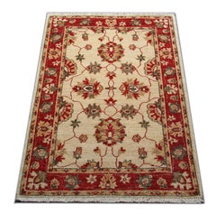 Handmade Floral Rug, Small Beige Carpet Oriental Wool Rugs for Sale