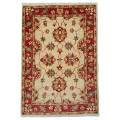 Vintage Handmade Floral Rug, Small Beige Carpet Oriental Wool Rugs for Sale