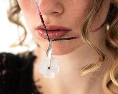 Handmade Flower Collier Rock Crystal Diamonds Rubies Brilliant Platinum