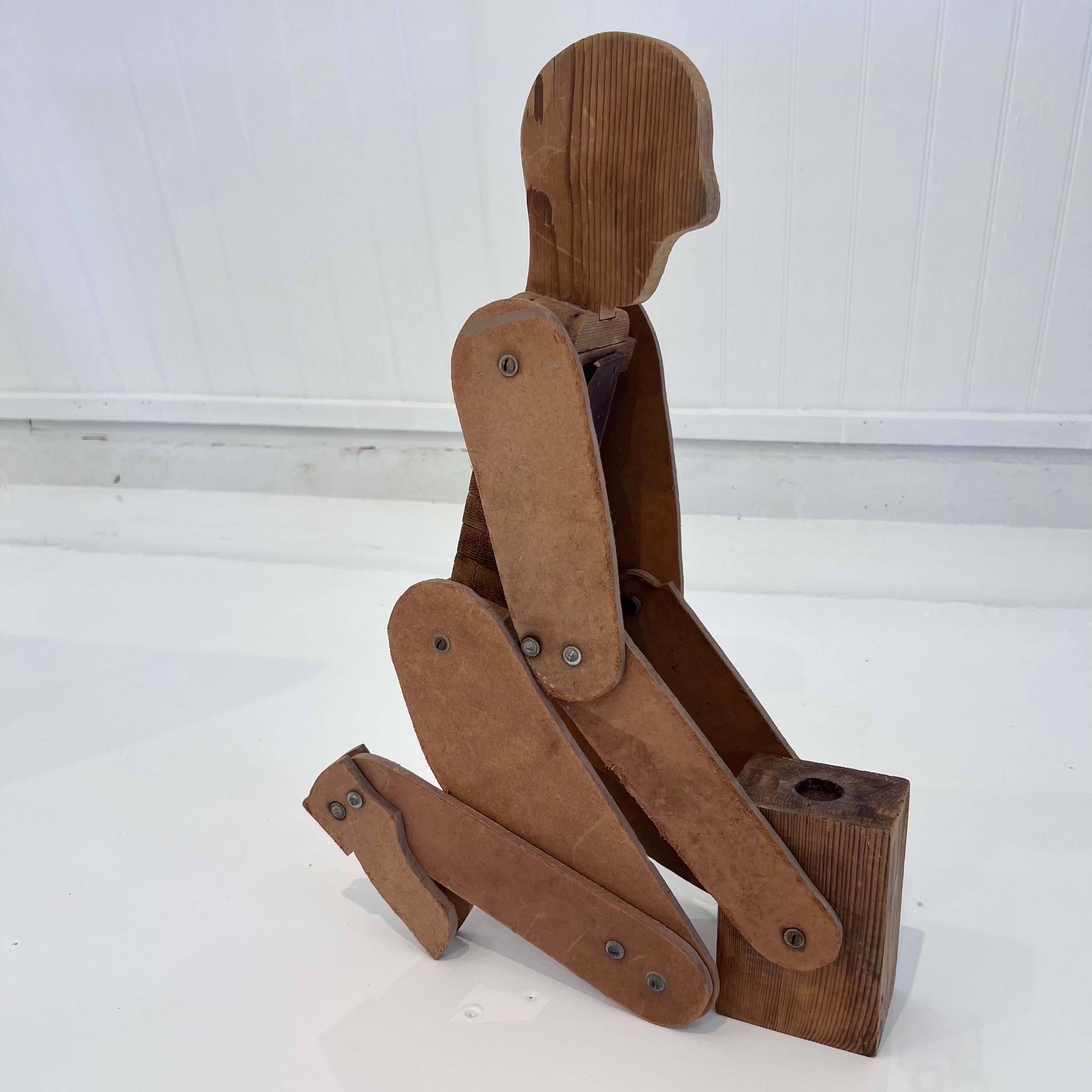Handmade Folk Art Articulated Wooden Figure, 1950s USA In Good Condition For Sale In Los Angeles, CA