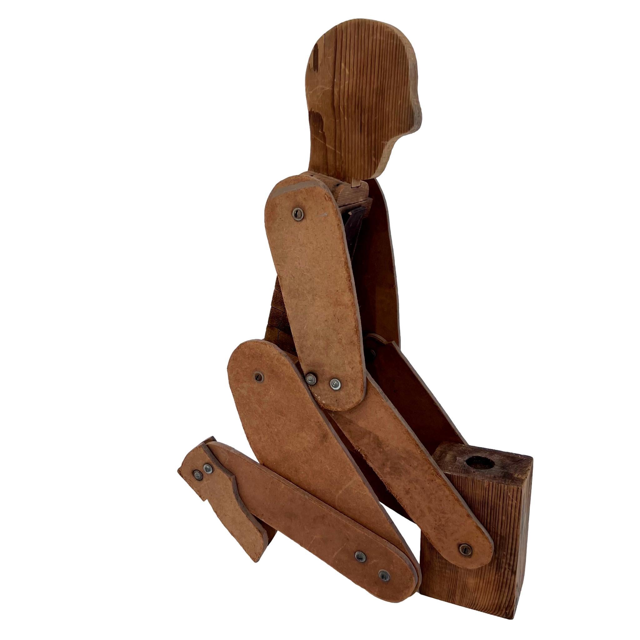Figurine en bois articulée faite à la main, art populaire, années 1950, États-Unis en vente