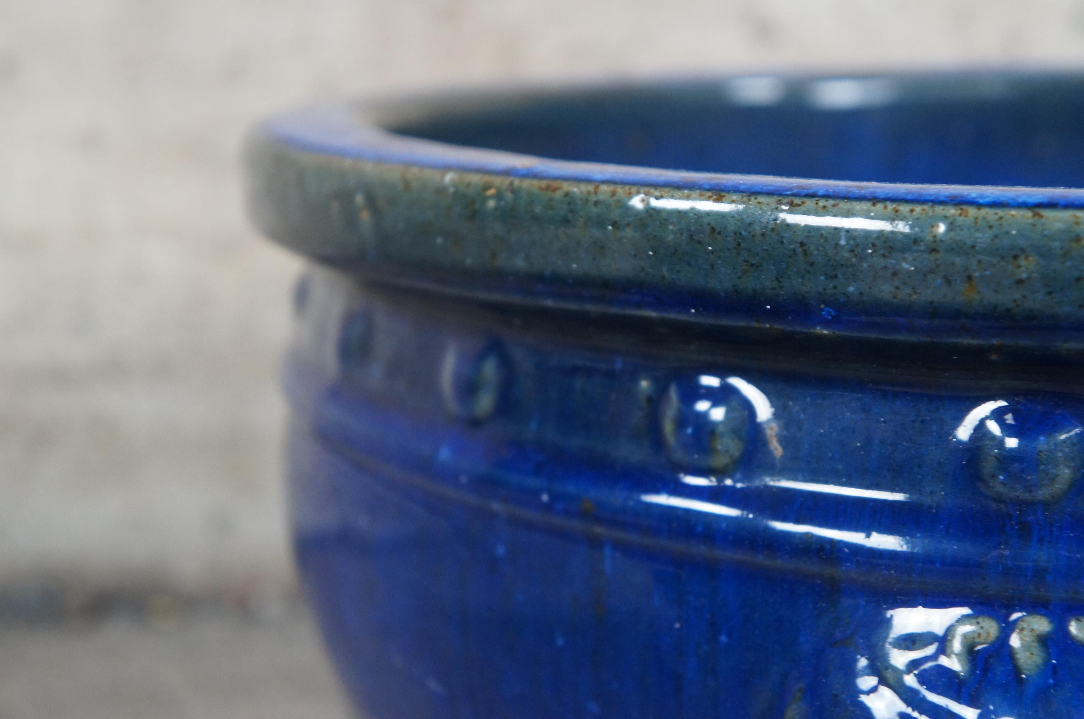 20th Century Handmade French Modern Blue Glazed Ceramic Lion Head Jardinière Planter Urns 16