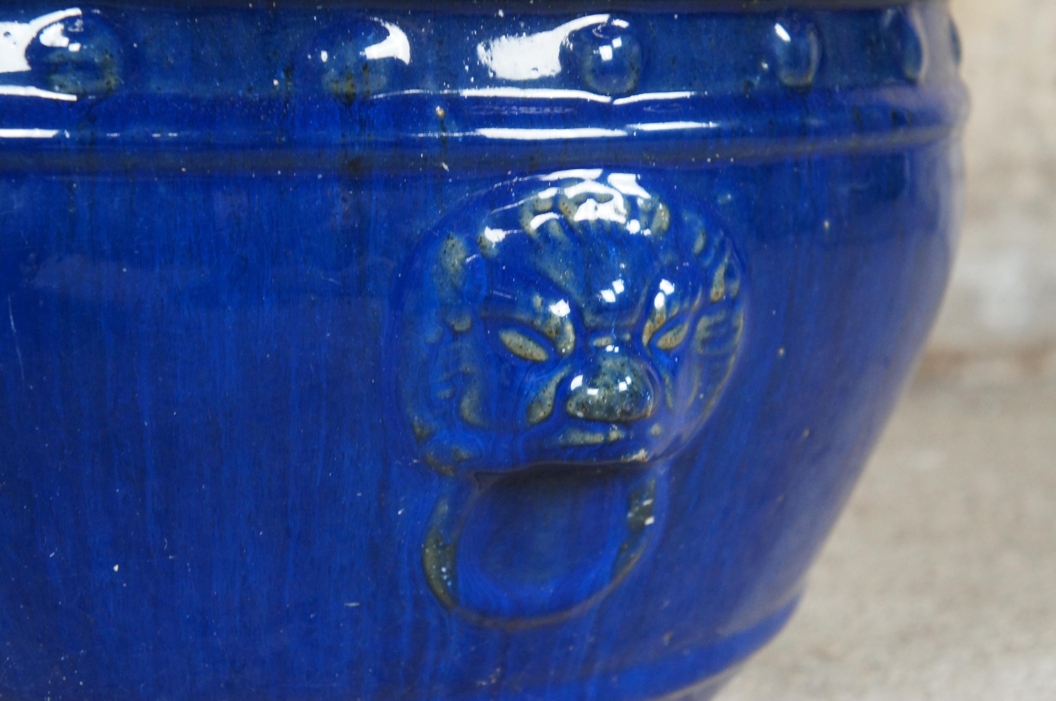 Handmade French Modern Blue Glazed Ceramic Lion Head Jardinière Planter Urns 16