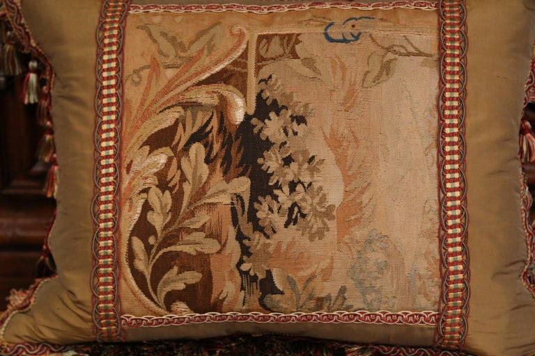 Hand-Woven Handmade French Pillow with 19th Century Aubusson Verdure Tapestry Fragment