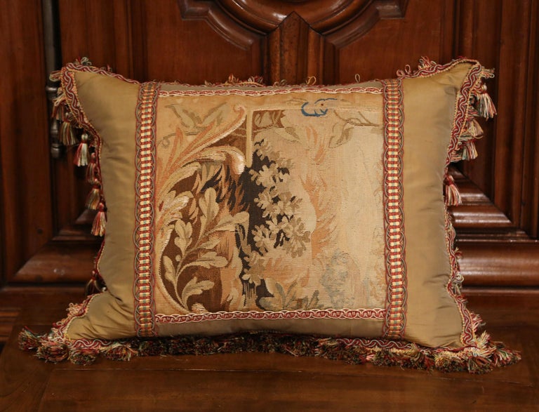 Handmade French Pillow with 19th Century Aubusson Verdure Tapestry Fragment 1
