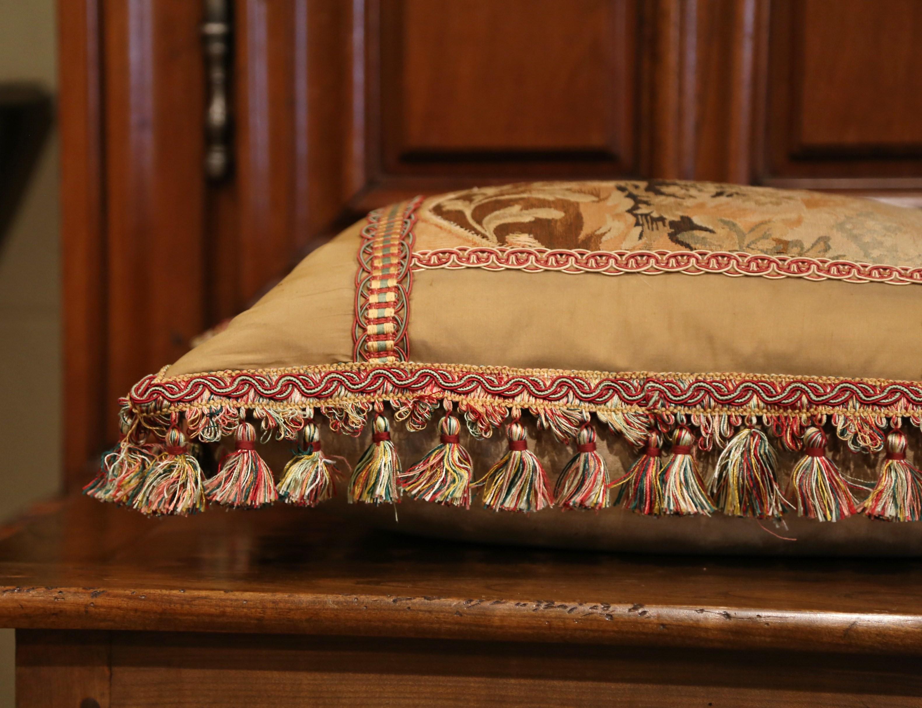 Handmade French Pillow with 19th Century Aubusson Verdure Tapestry Fragment 2