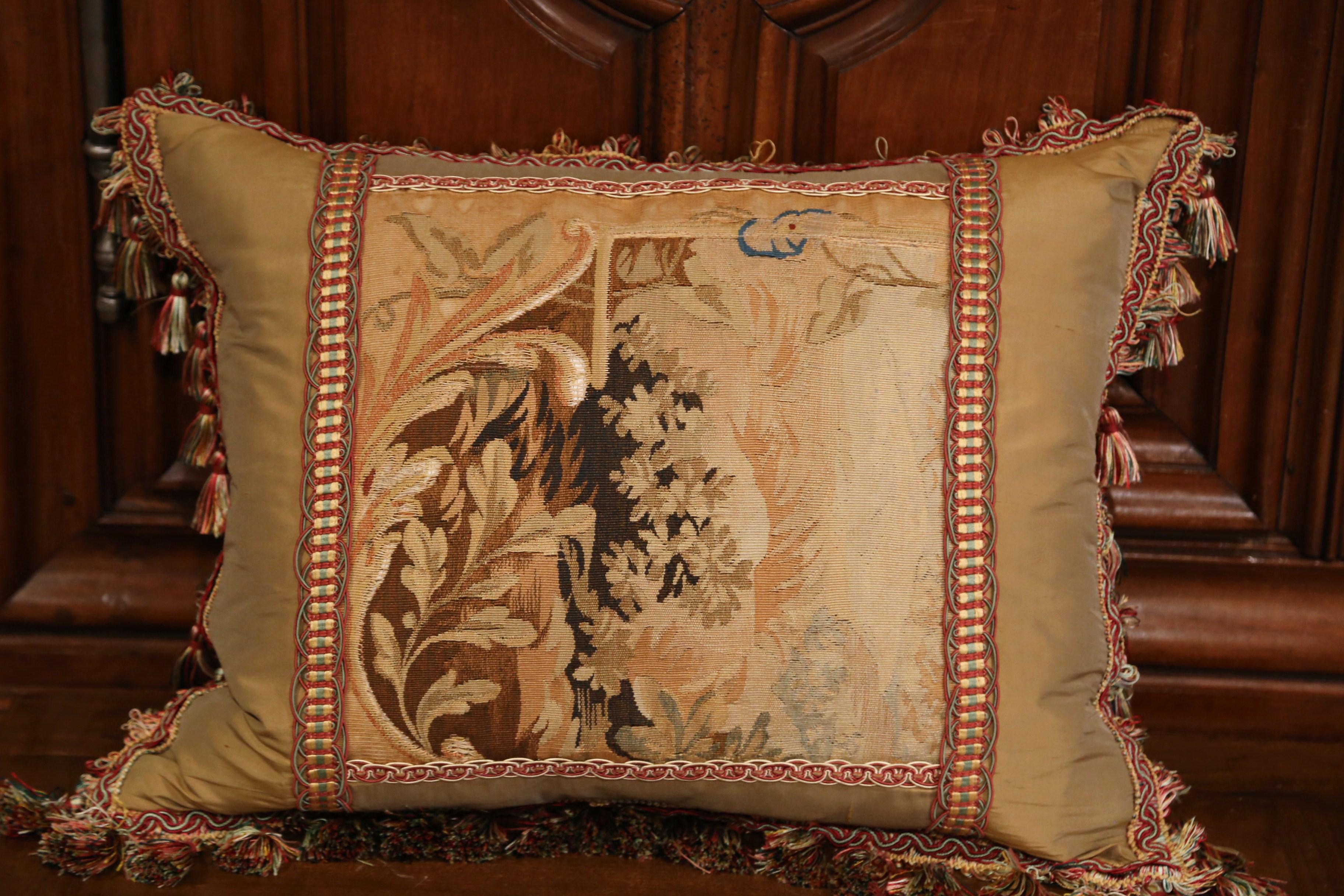 Handmade French Pillow with 19th Century Aubusson Verdure Tapestry Fragment 2