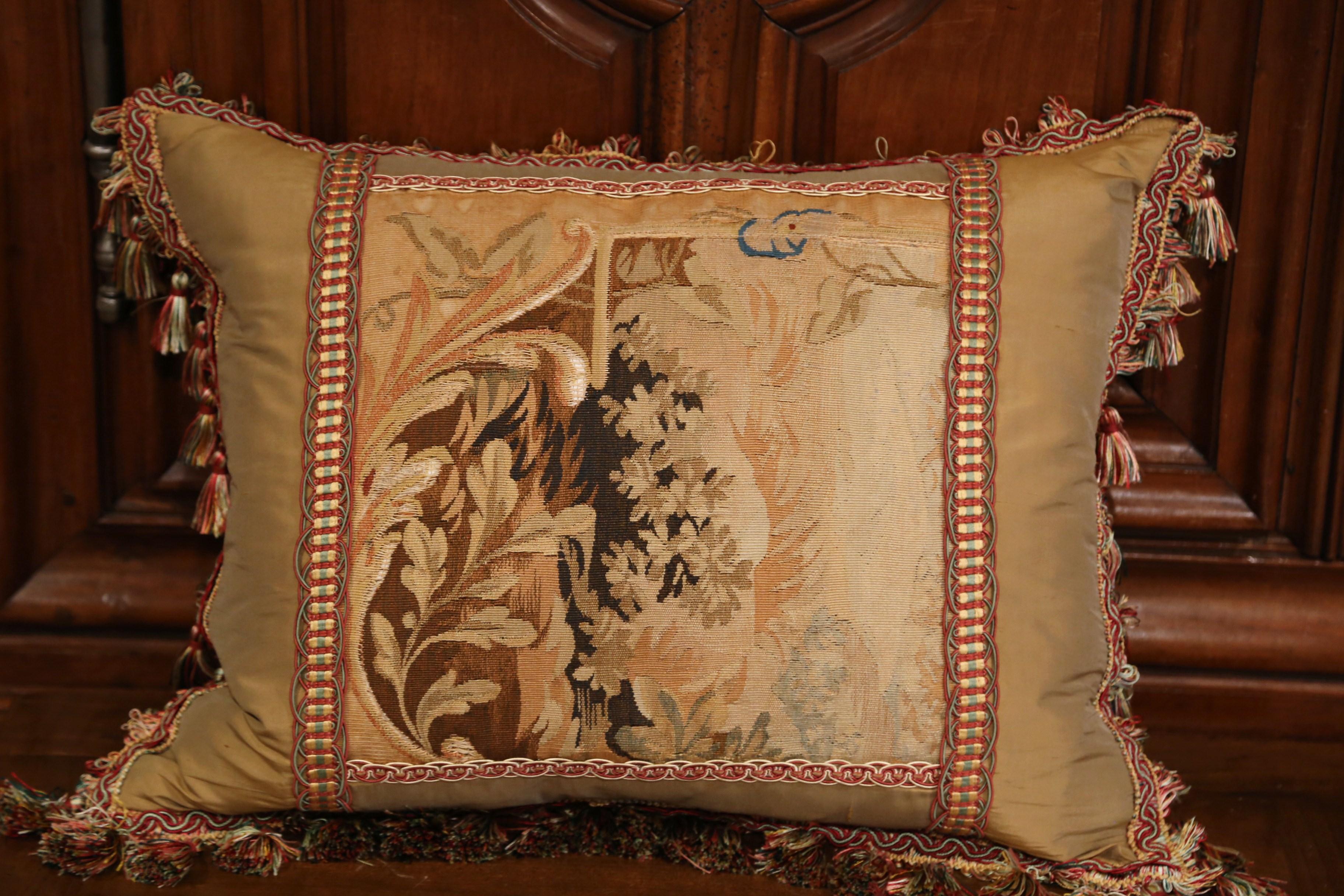 Handmade French Pillow with 19th Century Aubusson Verdure Tapestry Fragment 3