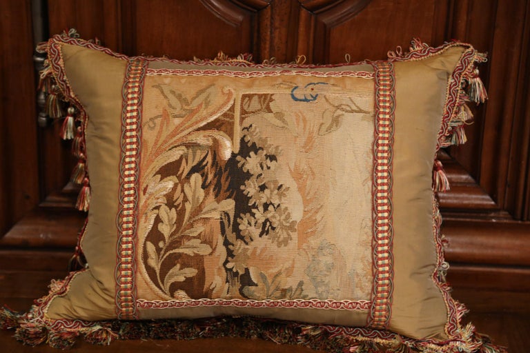 Handmade French Pillow with 19th Century Aubusson Verdure Tapestry Fragment 3
