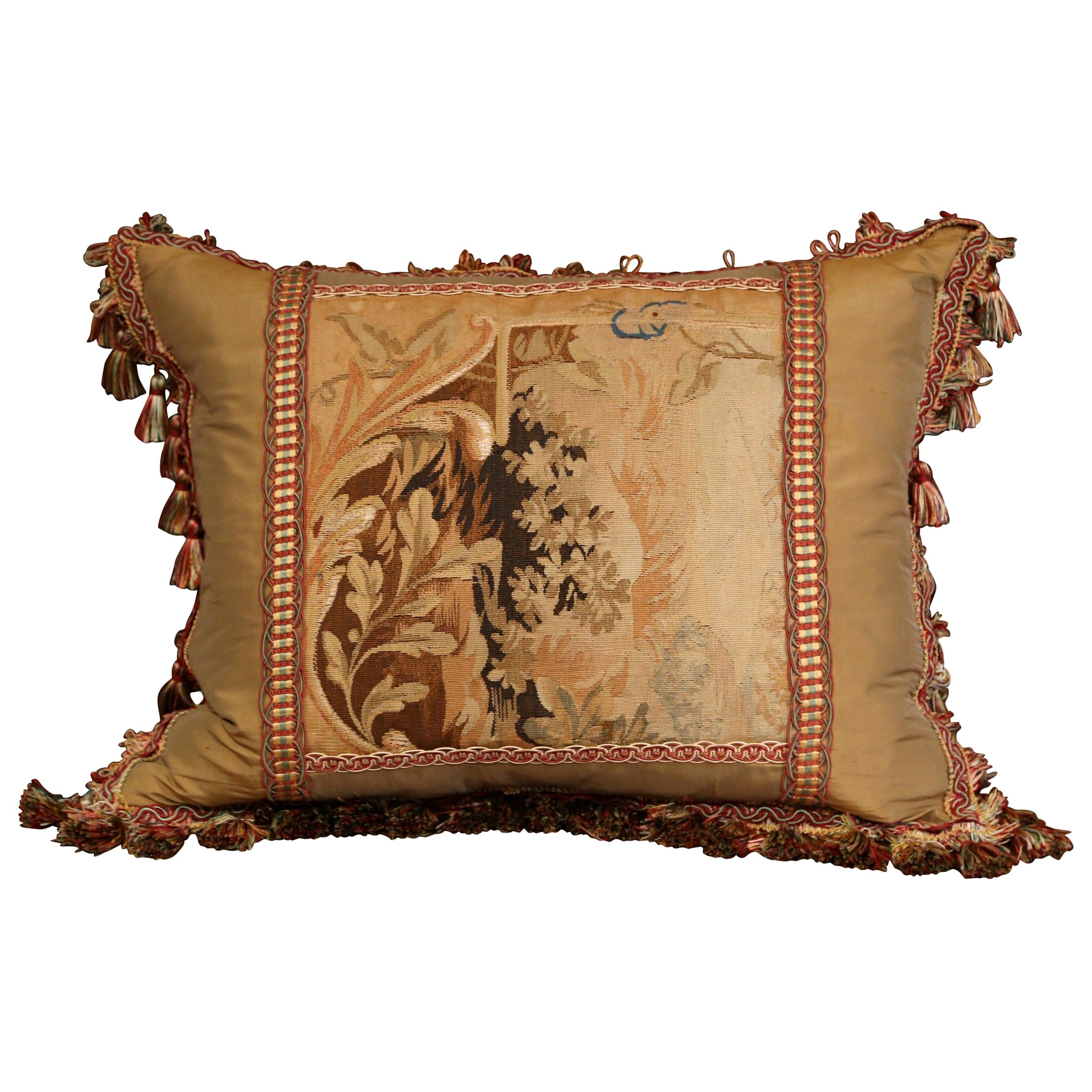 Handmade French Pillow with 19th Century Aubusson Verdure Tapestry Fragment