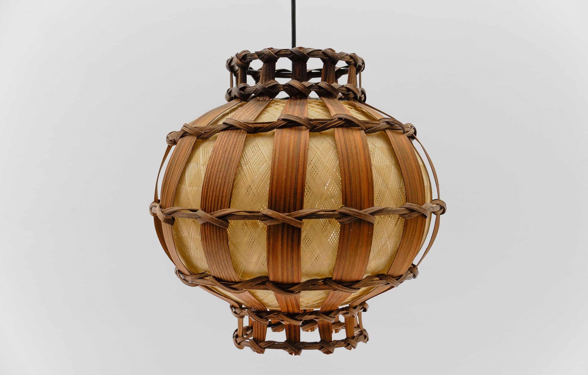 Milieu du XXe siècle Handmade French Provincial Wooden Ceiling Lamp, 1960s en vente