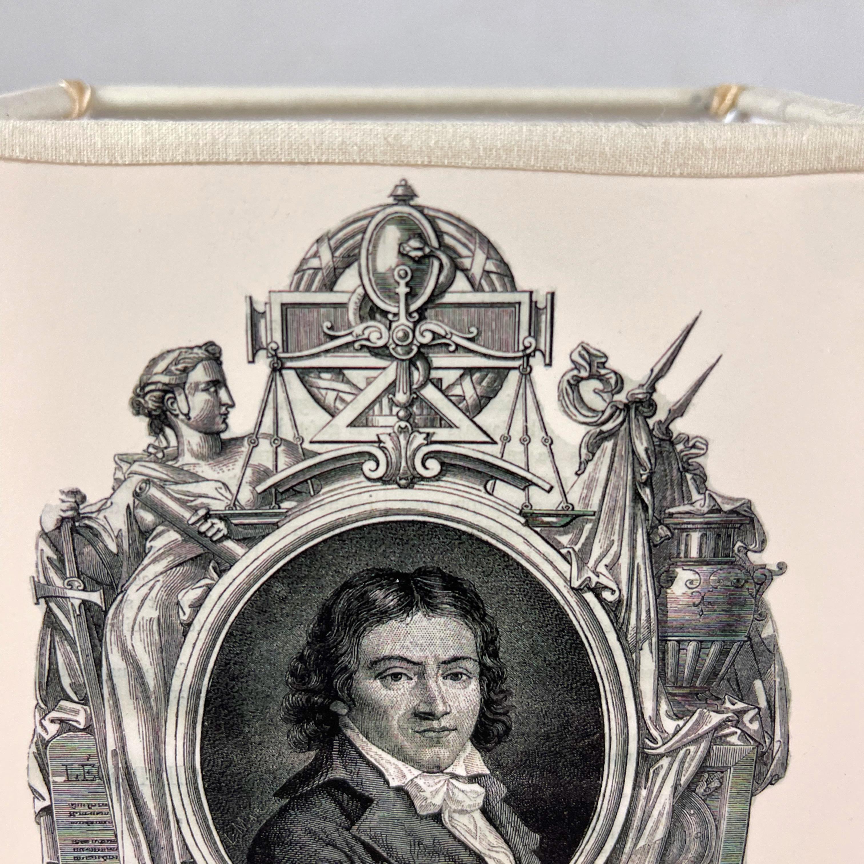 Fabric Handmade French Vellum Printed Lampshade, a Neo-Classical Empire Gentleman