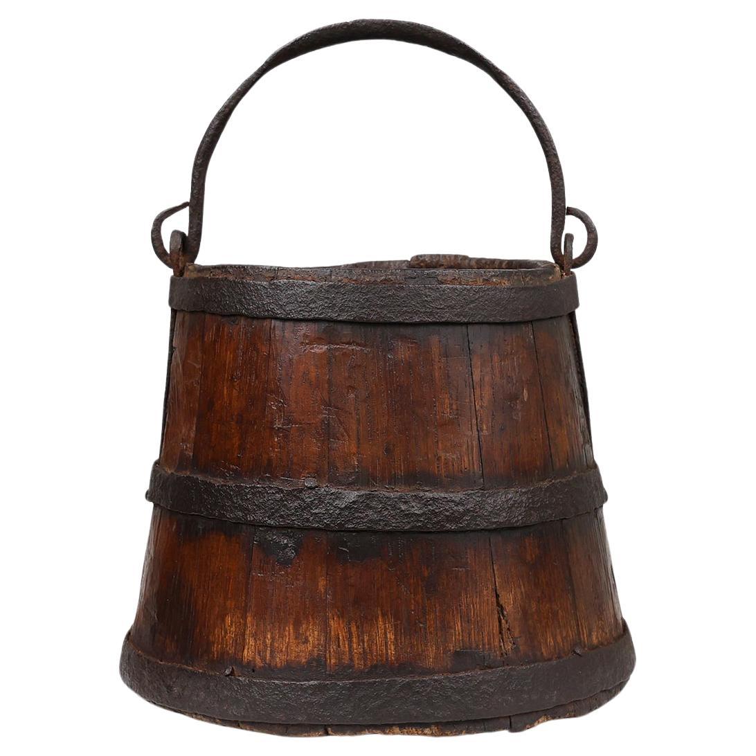 Handmade French wooden bucket from the 18th century