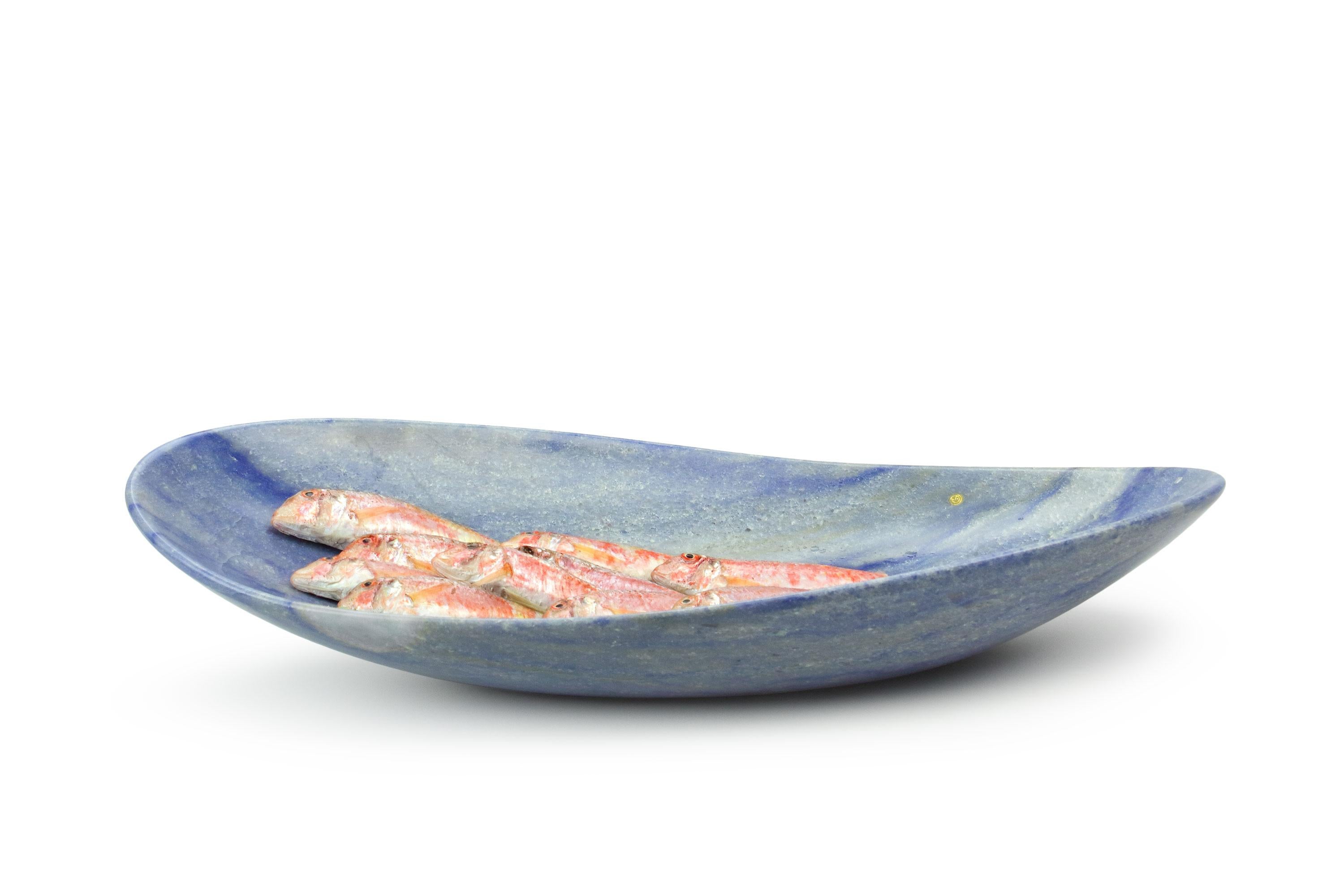 Decorative Bowl Centerpiece Vessel Blue Azul Macaubas Marble Hand-Carved Italy For Sale 4