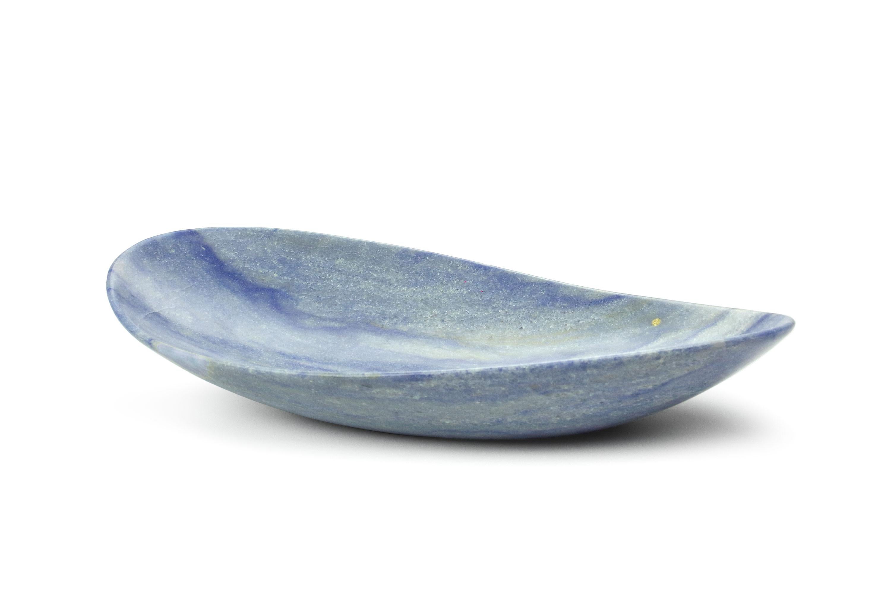 Bowl Vessel Serveware Decorative Centerpiece Blue Azul Marble Hand-carved Italy For Sale 5