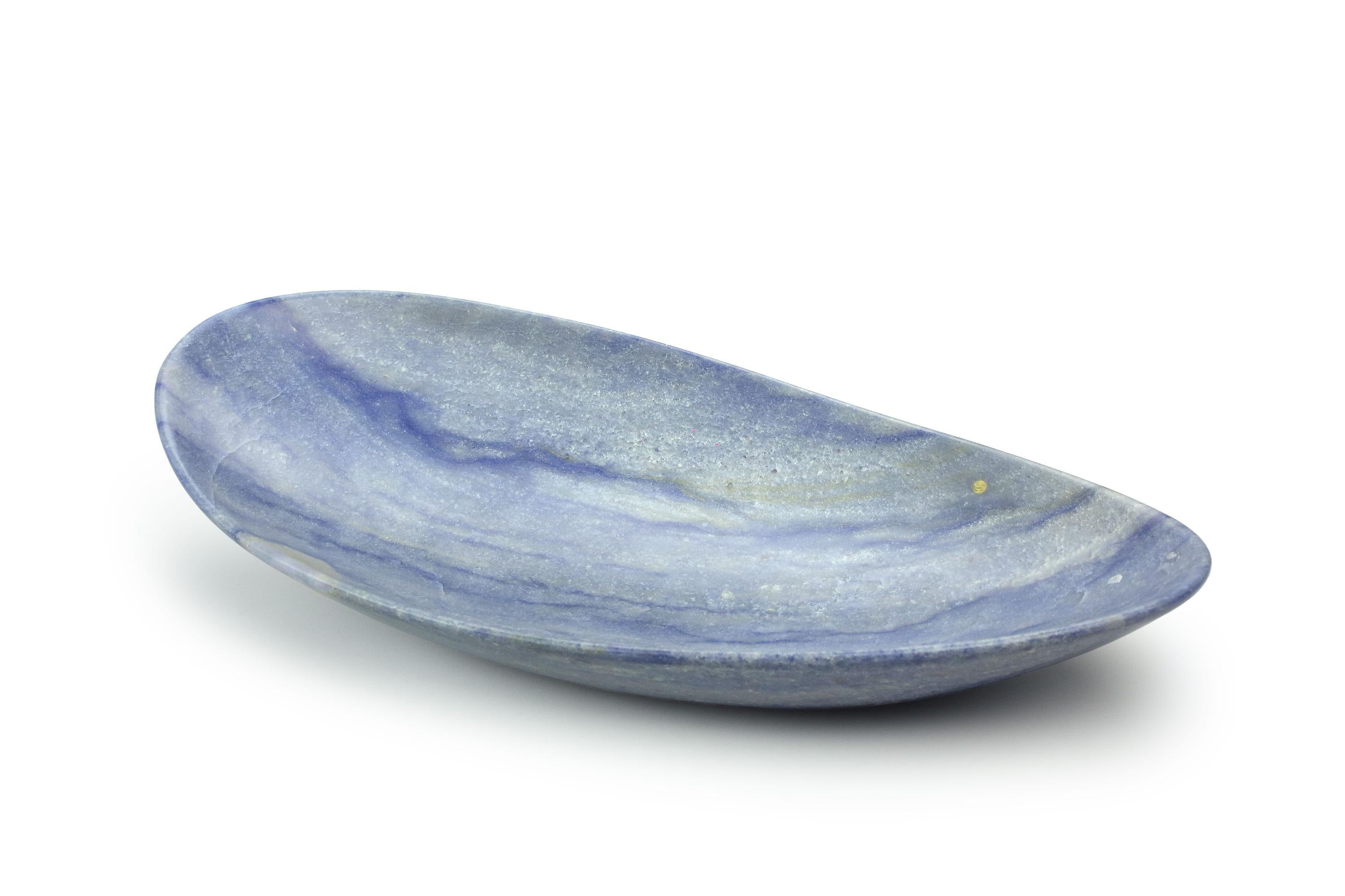 Bowl Vessel Serveware Decorative Centerpiece Blue Azul Marble Hand-carved Italy For Sale 6
