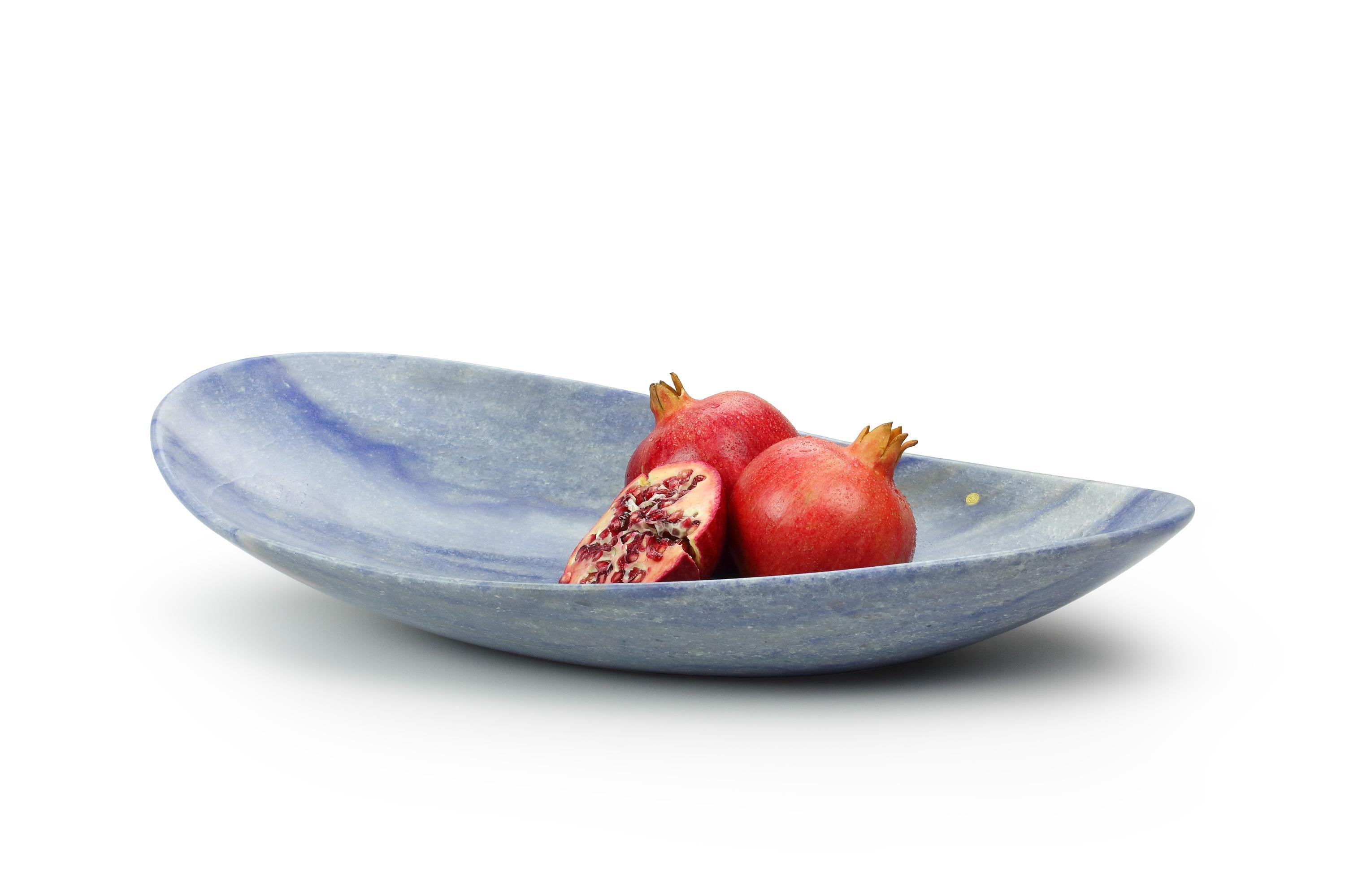 Italian Bowl Vessel Serveware Decorative Centerpiece Blue Azul Marble Hand-carved Italy For Sale