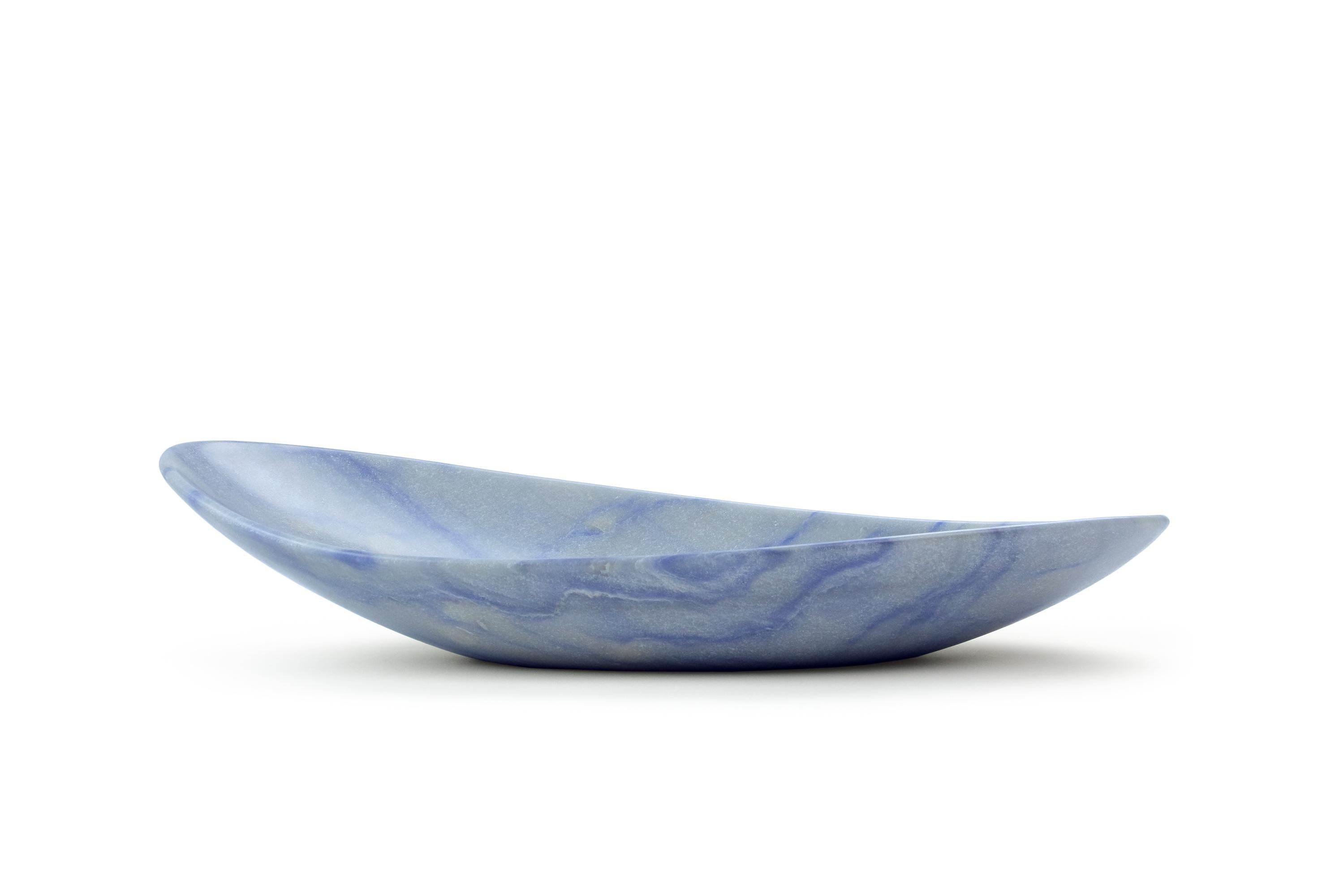 Italian Decorative Bowl Centerpiece Vessel Blue Azul Macaubas Marble Hand-Carved Italy For Sale