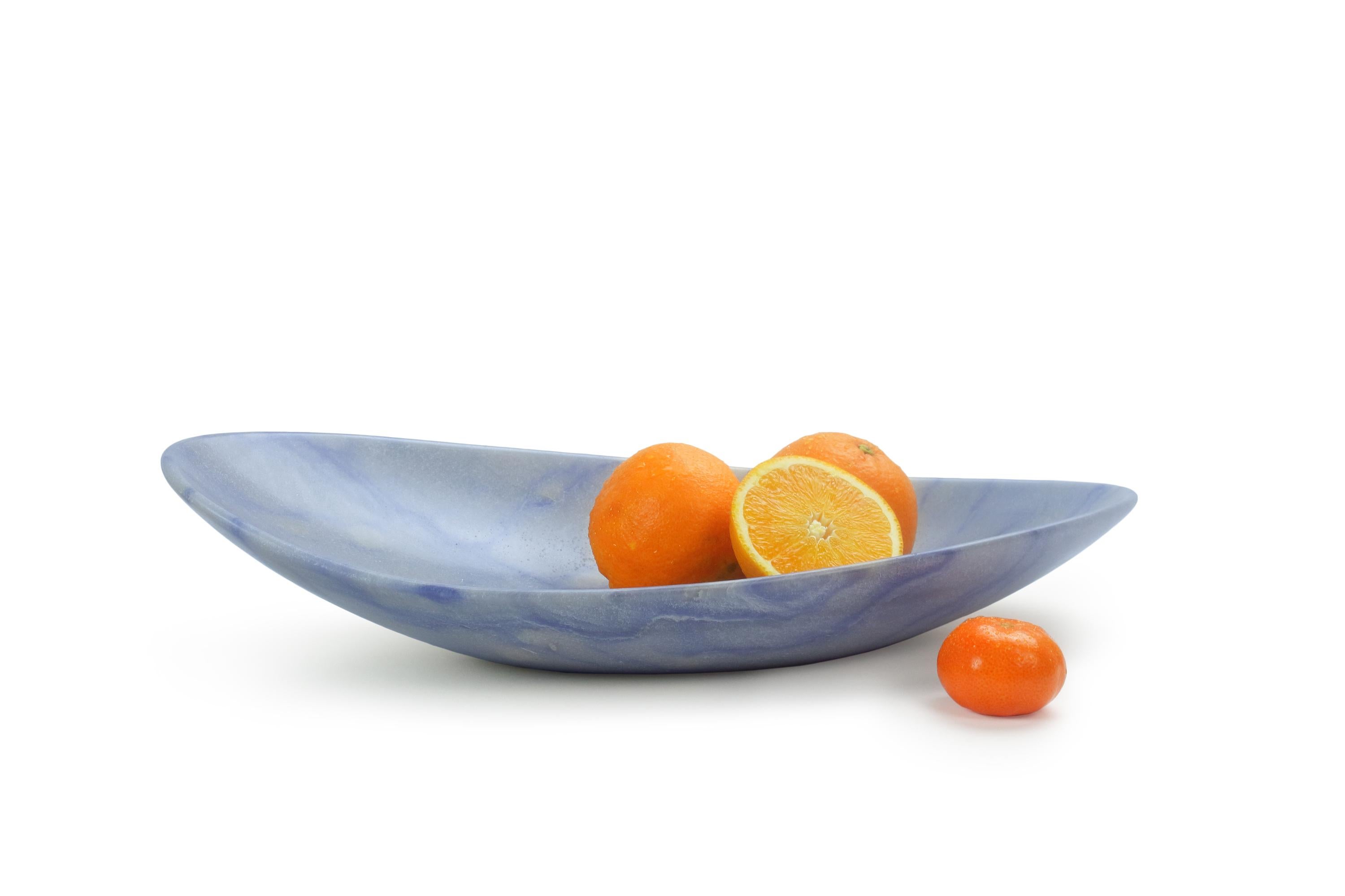 Contemporary Decorative Bowl Centerpiece Vessel Blue Azul Macaubas Marble Hand-Carved Italy For Sale