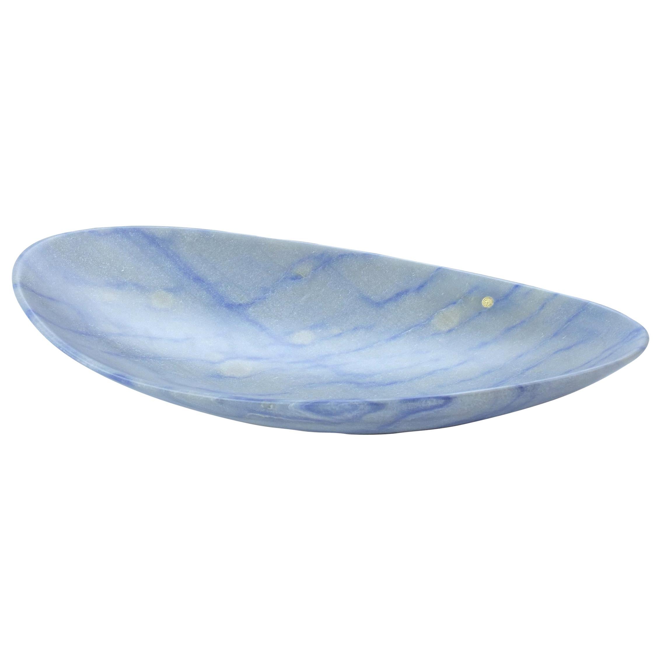 Decorative Bowl Centerpiece Vessel Blue Azul Macaubas Marble Hand-Carved Italy For Sale