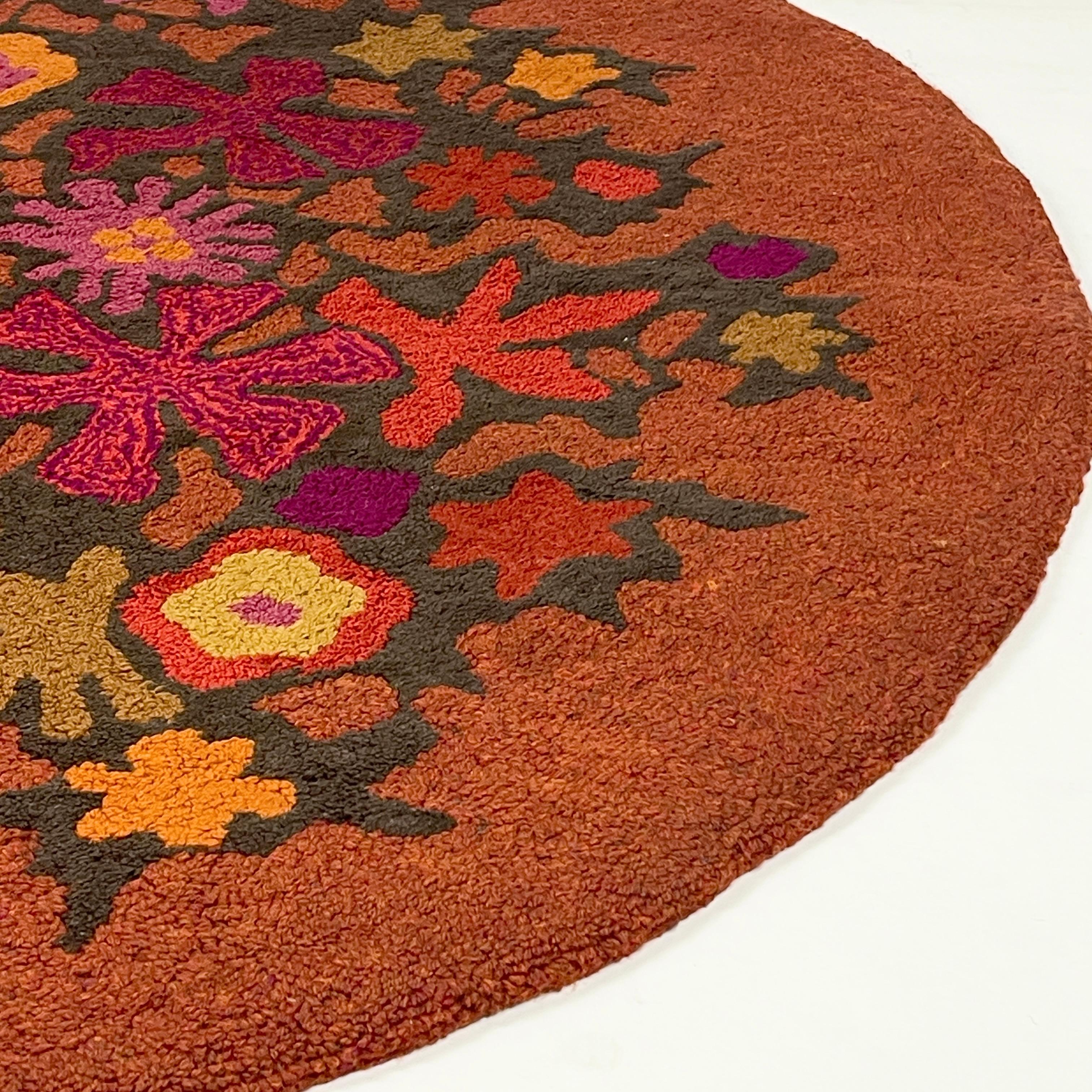 Handmade Fun and Whimsical Round Punch or Hook Rug from Denmark 1960s ...