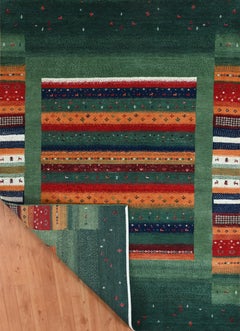 Handmade Gabbeh Tribal Wool Rug in Green, Red, Blue and Multicolor
