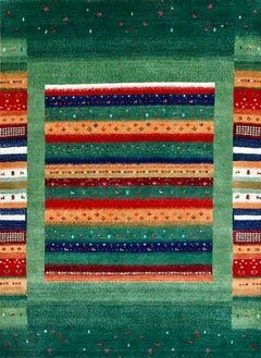 Handmade Gabbeh Tribal Wool Rug in Green, Red, Blue and Multicolor