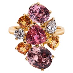 Handmade Gemstone Cluster Ring, 18k Gold