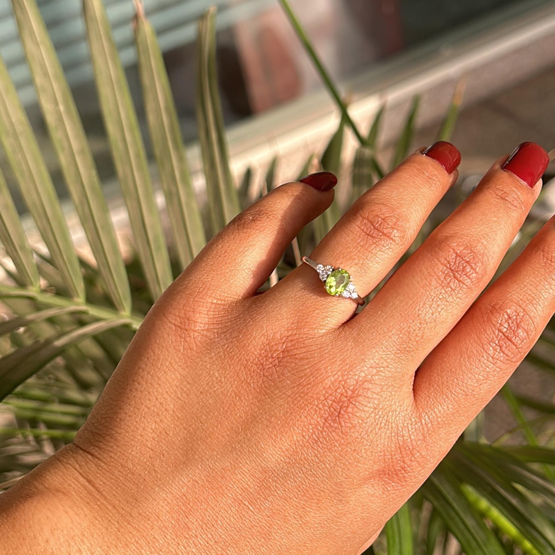 For Sale:  Handmade Genuine Peridot and CZ 925 Sterling Silver Promise Ring for Her 2