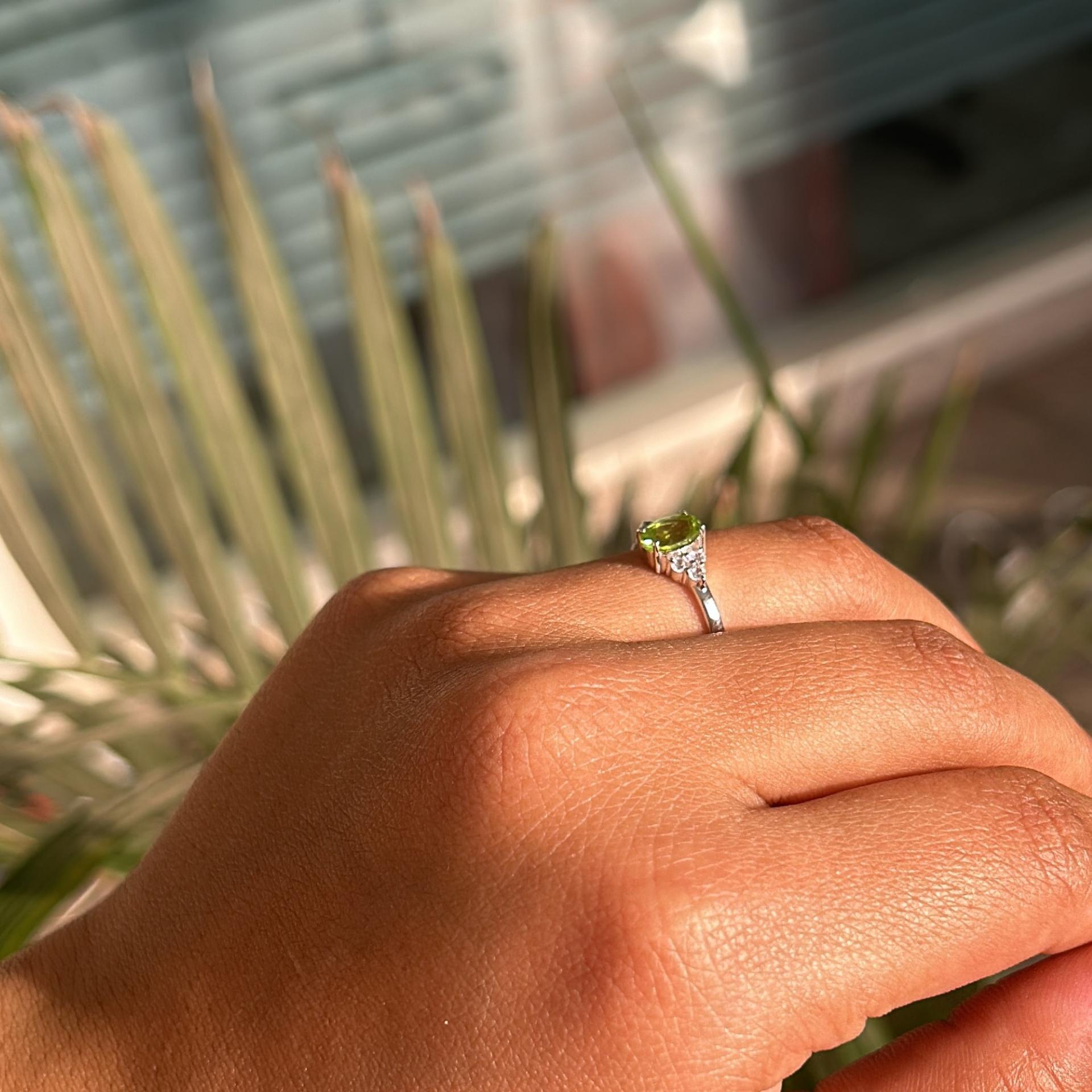 For Sale:  Handmade Genuine Peridot and CZ 925 Sterling Silver Promise Ring for Her 4