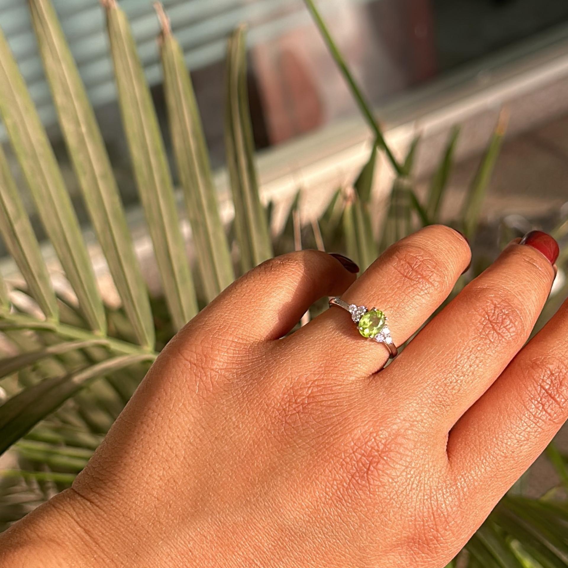 For Sale:  Handmade Genuine Peridot and CZ 925 Sterling Silver Promise Ring for Her 6