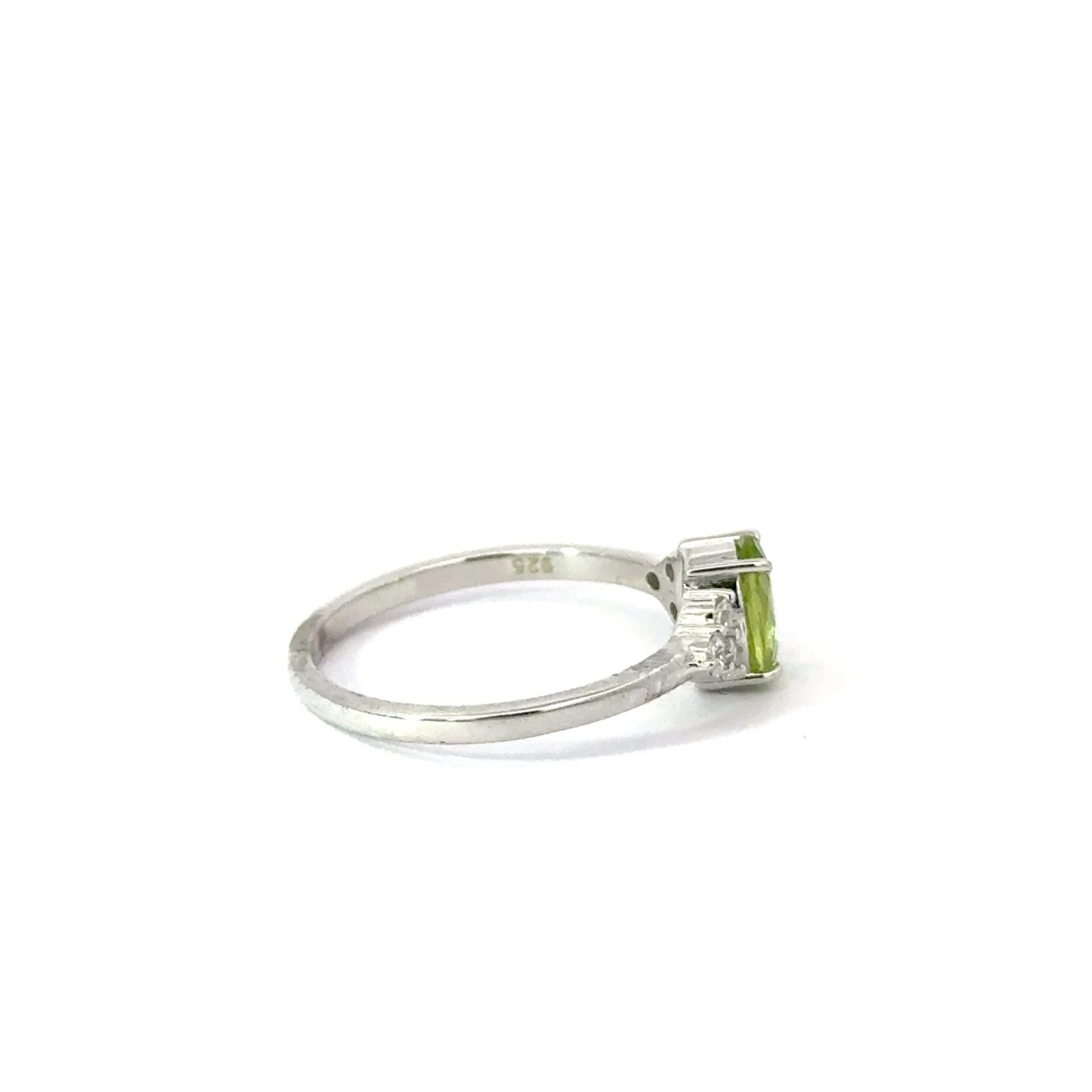For Sale:  Handmade Genuine Peridot and CZ 925 Sterling Silver Promise Ring for Her 7