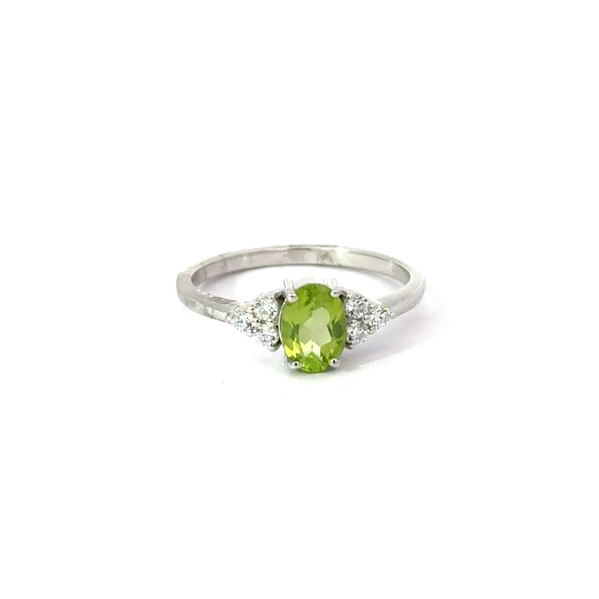For Sale:  Handmade Genuine Peridot and CZ 925 Sterling Silver Promise Ring for Her 9