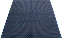 Handmade Geometric Modern Tibetan Wool & Silk Rug with Blue Color Field