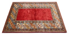 Tapis géométrique fait à la main, tapis rouge de salon moderne