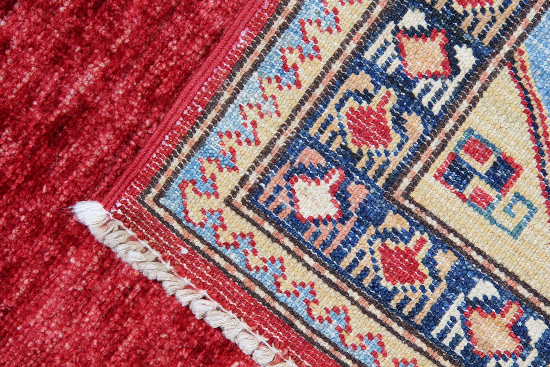 Kazak Handmade Geometric Rug, Red Carpet Modern Livingroom Rug For Sale