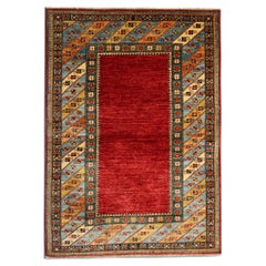 Used Handmade Geometric Rug, Red Carpet Modern Livingroom Rug